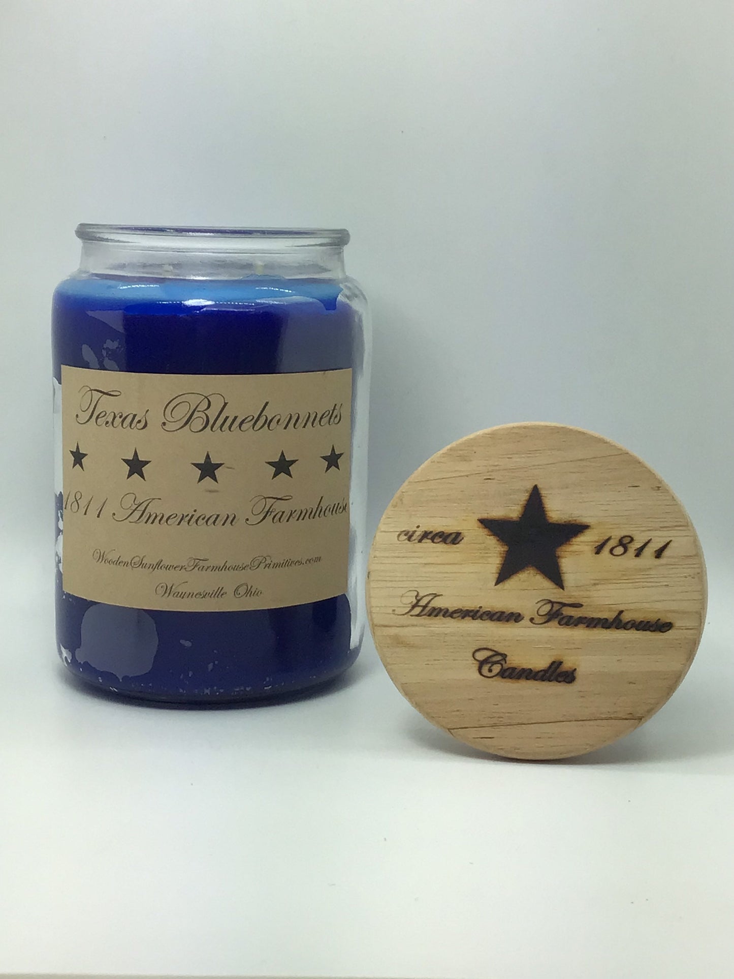 Texas Bluebonnets Highly Scented Candle /Apothecary Jar 26oz/Paraffin Wax/Farmhouse Candle/Hand-Poured /Country-Primitive/lemon blueberry