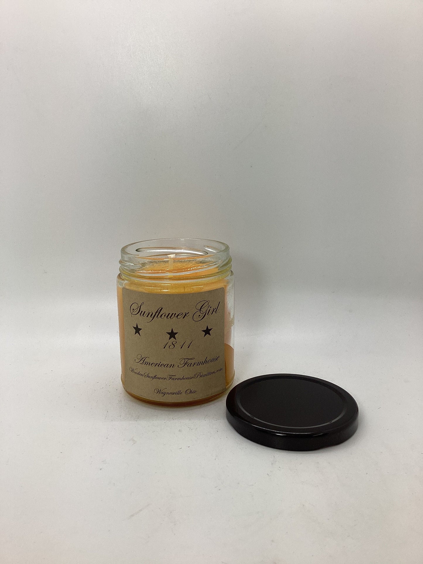 Sunflower Girl/Highly Scented Candle/10 oz Jelly Jar/Paraffin Wax/Farmhouse Candle/Hand Poured Candle/Sweet Orange and Sriracha
