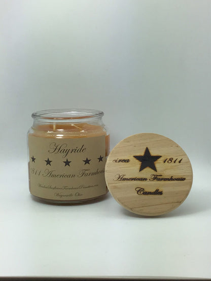 Hayride Highly Fragrant Candle/Apothecary Jar 18oz/Paraffin Wax/Hand Poured Candle/Farmhouse Candle/Country-Primitive Candle