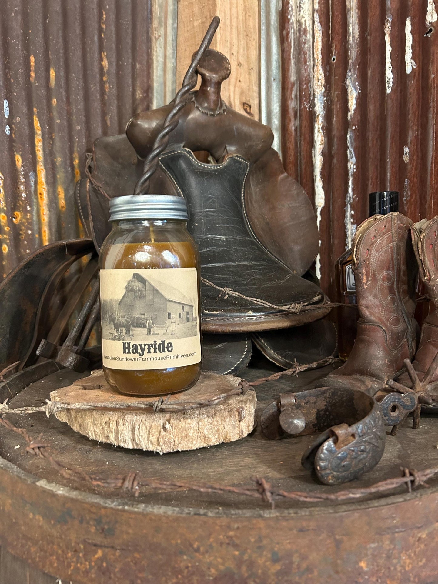 Hayride Highly Scented Candle/Ball Jar 32oz/Paraffin Wax/Farmhouse Candle/Hand Poured Candle/Country Primitive Candle
