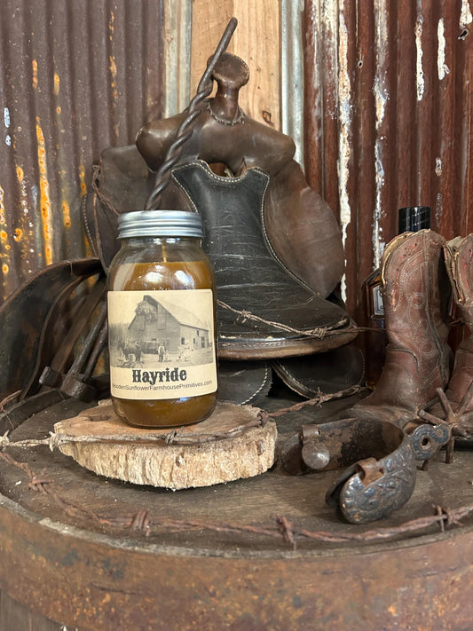 Hayride Highly Scented Candle/Ball Jar 32oz/Paraffin Wax/Farmhouse Candle/Hand Poured Candle/Country Primitive Candle