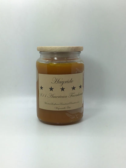 Hayride Highly Scented Candle/Apothecary Jar 26 oz/Paraffin Wax/Farmhouse Candle/Hand Poured Candle/Country-Primitive Candle