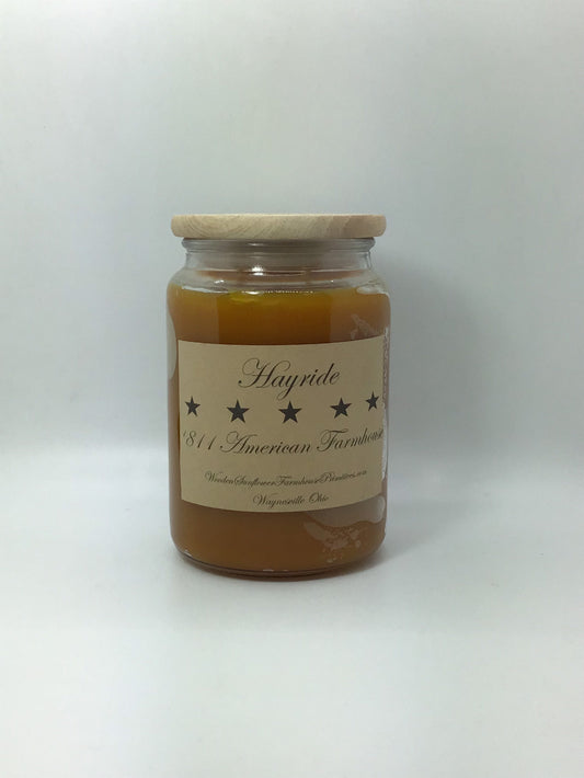 Hayride Highly Scented Candle/Apothecary Jar 26 oz/Paraffin Wax/Farmhouse Candle/Hand Poured Candle/Country-Primitive Candle