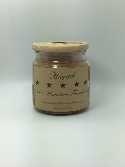 Hayride Highly Fragrant Candle/Apothecary Jar 18oz/Paraffin Wax/Hand Poured Candle/Farmhouse Candle/Country-Primitive Candle