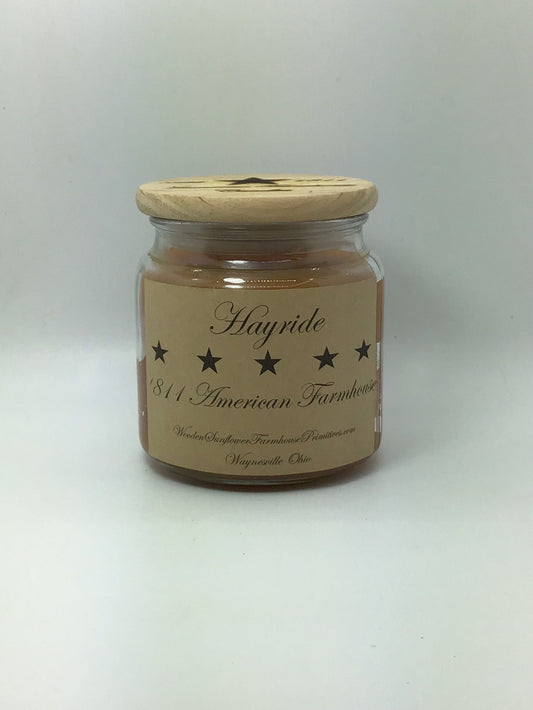 Hayride Highly Fragrant Candle/Apothecary Jar 18oz/Paraffin Wax/Hand Poured Candle/Farmhouse Candle/Country-Primitive Candle