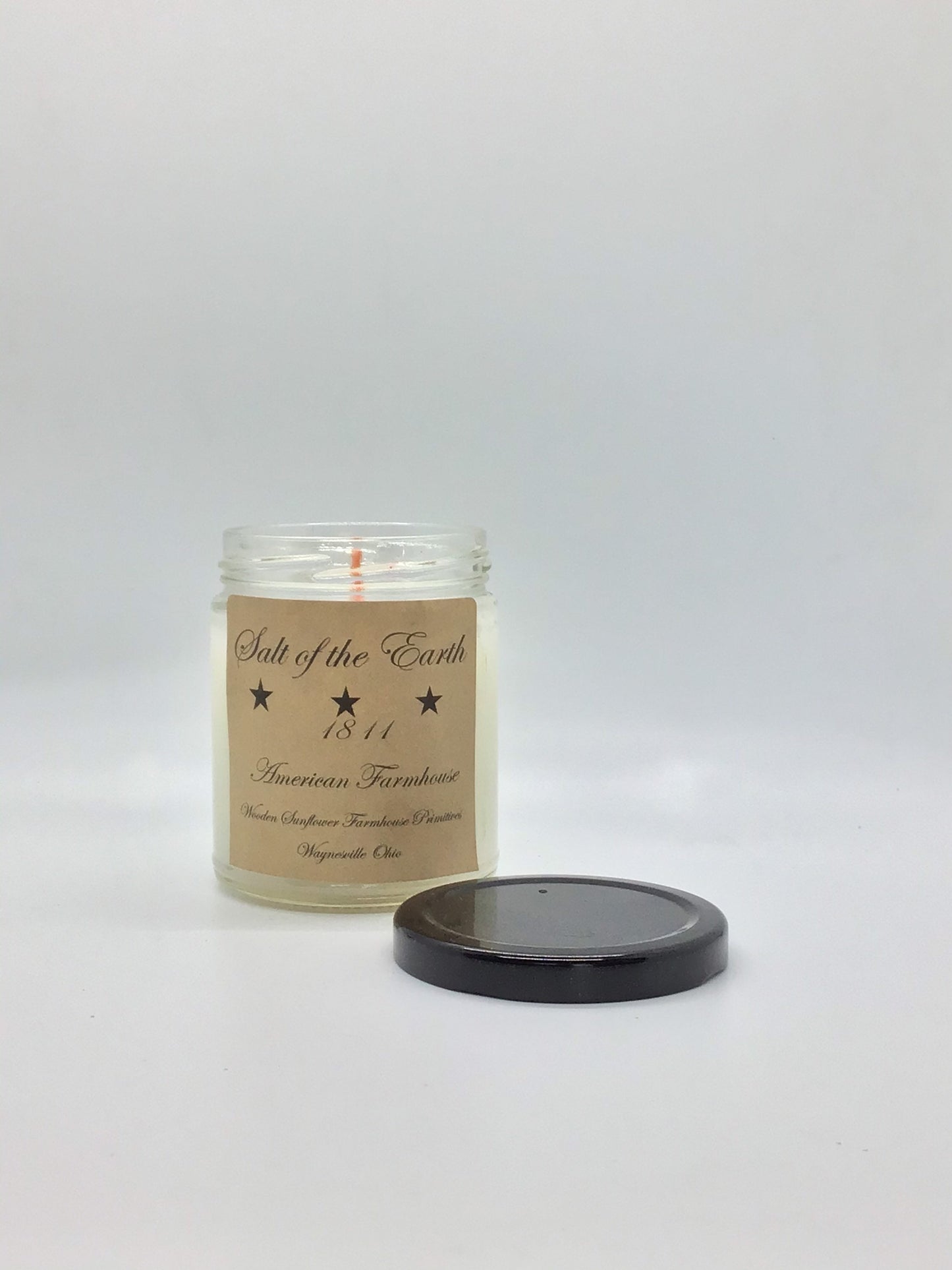 Salt of the Earth Highly Scented Candle/ Jelly Jar 9oz/Paraffin Wax/Farmhouse Candle/Hand poured Candle/ Country-Primitive Candle