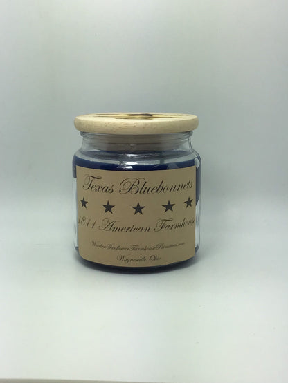 Texas Bluebonnets Highly Scented Candle /Apothecary Jar 18 oz/Paraffin Wax/Farmhouse Candle/Hand-Poured /Country-Primitive/lemon blueberry