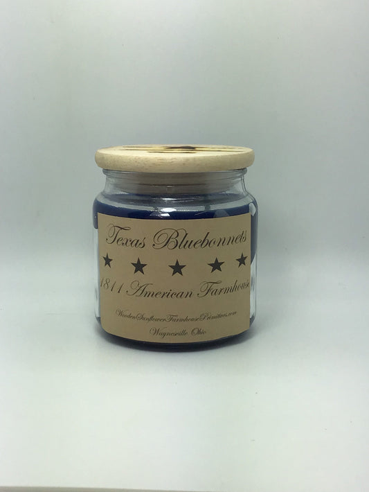 Texas Bluebonnets Highly Scented Candle /Apothecary Jar 18 oz/Paraffin Wax/Farmhouse Candle/Hand-Poured /Country-Primitive/lemon blueberry