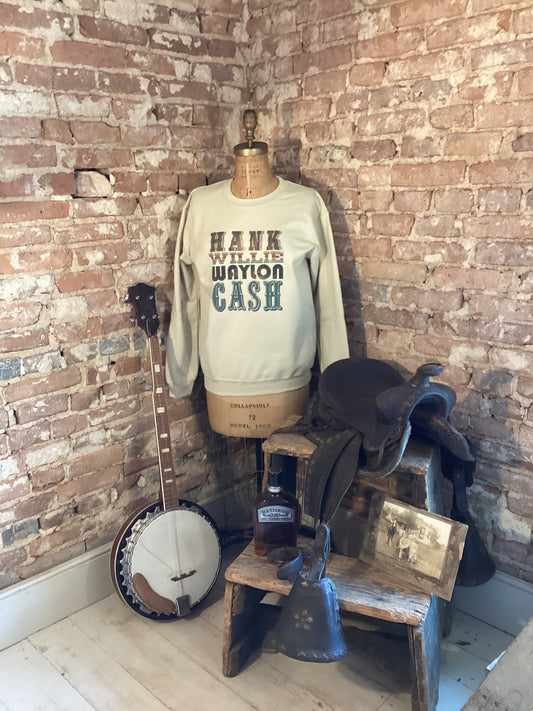 Hank Willie Waylon Cash crewneck/western/country/cowgirl/rodeo/farmgirl/horse girl