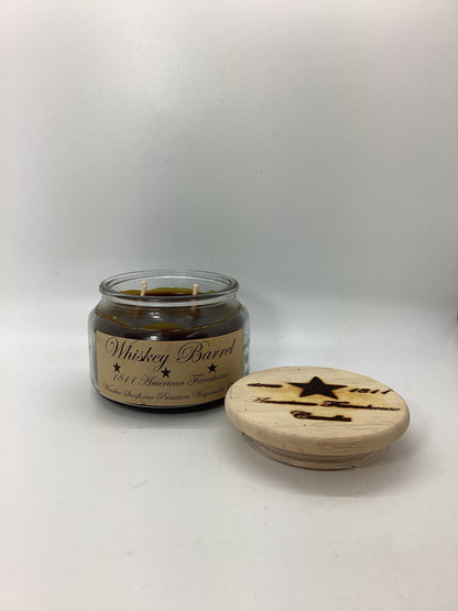 Whiskey Barrel Highly Scented Candle/Apothecary Jar 10 oz/Paraffin Wax/Farmhouse Candle/Hand Poured Candle/Country-Primitive Candle