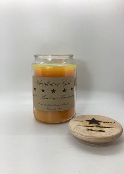 Sunflower Girl/Highly Scented Candle/26 oz Apothecary Jar/Paraffin Wax/Farmhouse Candle/Hand Poured Candle/Sweet Orange and Sriracha