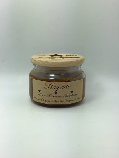 Hayride Highly Scented Candle/Apothecary Jar 10 oz/Paraffin Wax/Farmhouse Candle/Hand Poured Candle/Country Primitive Candle