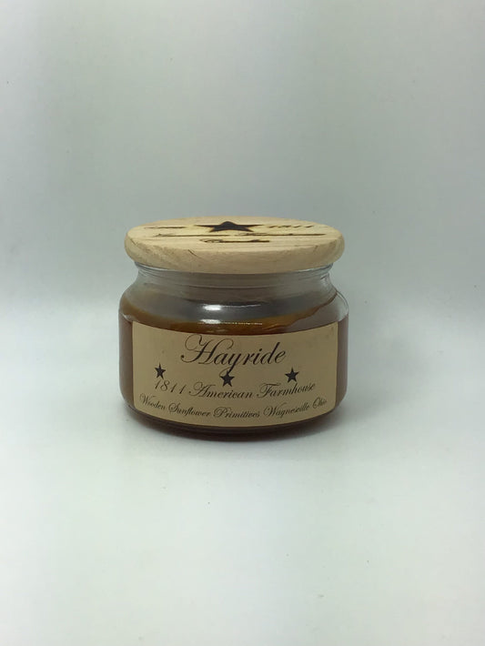 Hayride Highly Scented Candle/Apothecary Jar 10 oz/Paraffin Wax/Farmhouse Candle/Hand Poured Candle/Country Primitive Candle