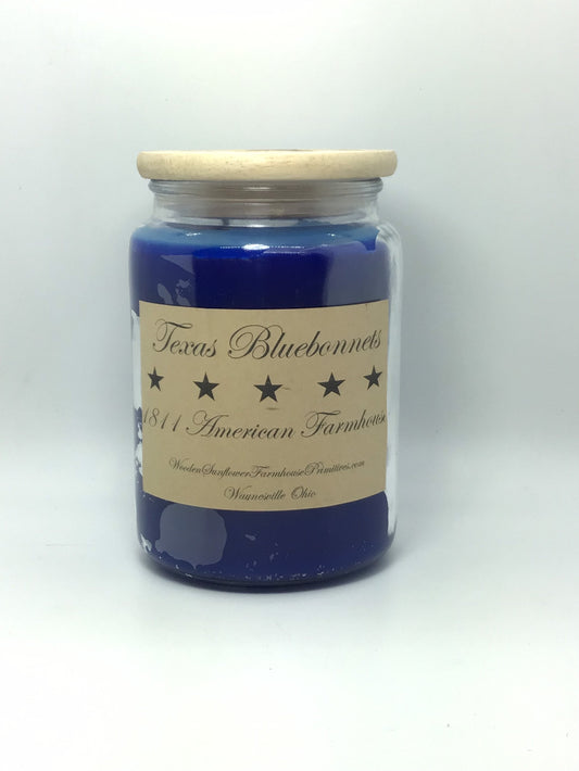 Texas Bluebonnets Highly Scented Candle /Apothecary Jar 26oz/Paraffin Wax/Farmhouse Candle/Hand-Poured /Country-Primitive/lemon blueberry