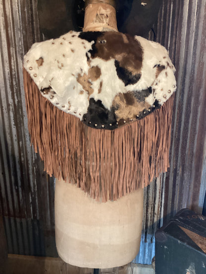 faux cowhide cape with fringe