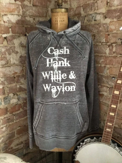 Cash Hank Willie Waylon/Unisex distressed graphic hoodie/Country shirt/country hoodie/country singers/cute hoodie