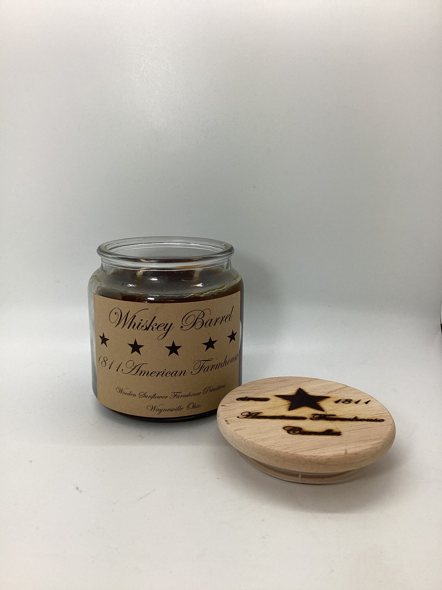 Whiskey Barrel Highly Scented Candle/Apothecary Jar 18oz/Paraffin Wax/Farmhouse Candle/Hand Poured Candle/Country-Primitive Candle