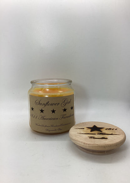 Sunflower Girl/Highly Scented Candle/18oz Apothecary Jar/Paraffin Wax/Farmhouse Candle/Hand Poured Candle/Sweet Orange and Sriracha