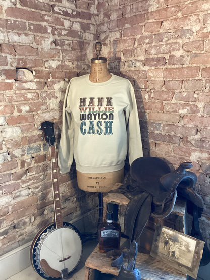 Hank Willie Waylon Cash crewneck/western/country/cowgirl/rodeo/farmgirl/horse girl