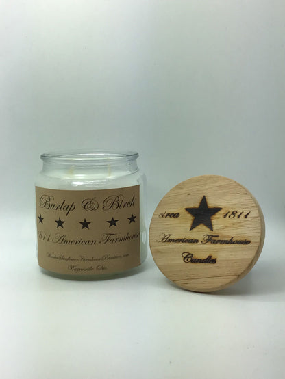 Burlap & Birch Highly Fragrant Candle/Apothecary Jar 18oz/Paraffin Wax/Hand Poured Candle/Farmhouse Candle/Country-Primitive Candle